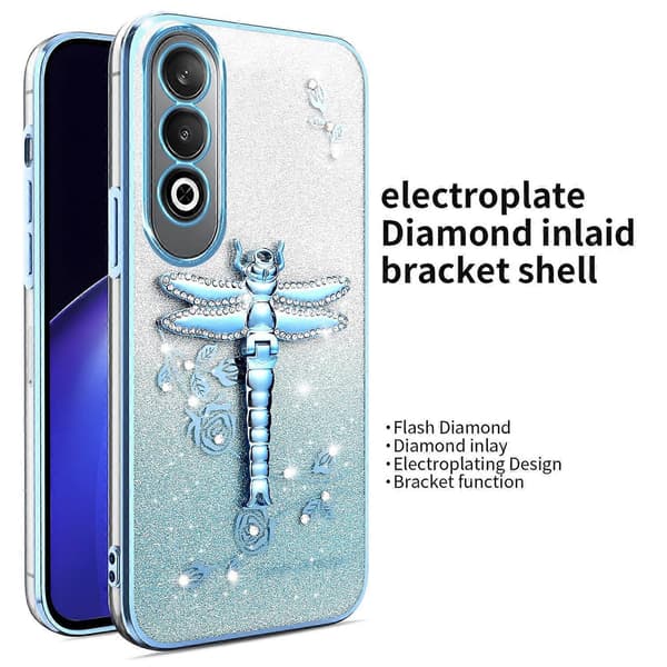 KADEM deksel til OnePlus Nord CE4 5G mobiltelefon med sommerfuglstativ, TPU blomster glitter deksel - blå (blå)