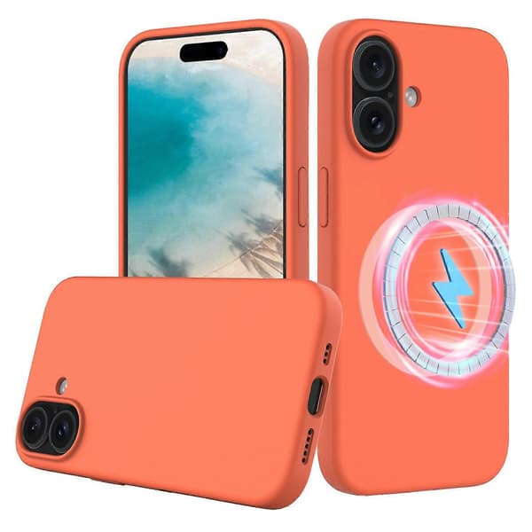 Mobilskal för iPhone 16 Kompatibelt med MagSafe Anti-dropp Flytande Silikon Mobilskal (Orange, Orange)
