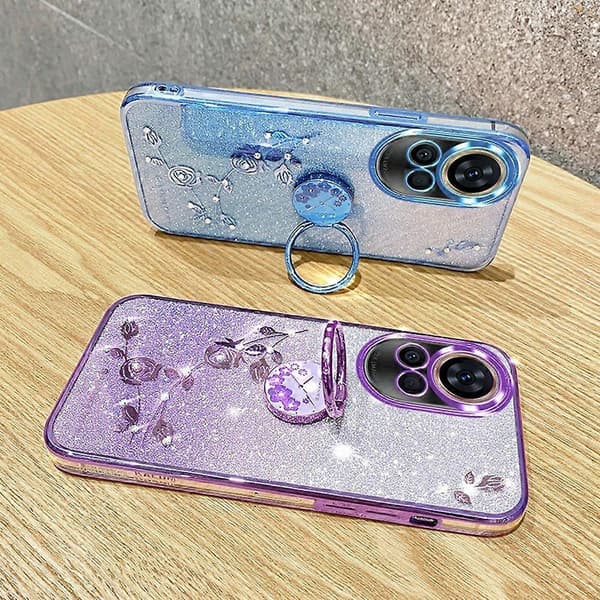 KADEM deksel til Huawei nova 13 mobiltelefon, ringholder, TPU blomsterdeksel, gradient flash rosegull (rose gull)