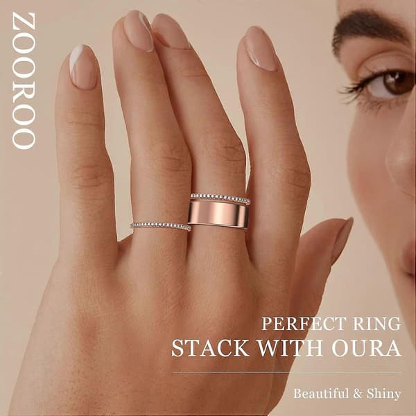2-pakning 14K gullbelagte stable ringer for Oura Gen 4/Oura Gen 3, Cubic Zirconia Simulerte Diamant Oura Dame Stable Ringer (Rosegull, 10 stk)