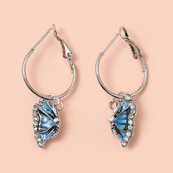 Kvinner 1 par Blå Krystall Rhinestone Emalje Sommerfugl Dingle Hoop Øredobber Earbob