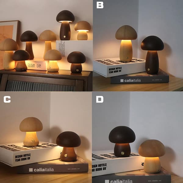 Nattlampe i massivt tre med soppdesign