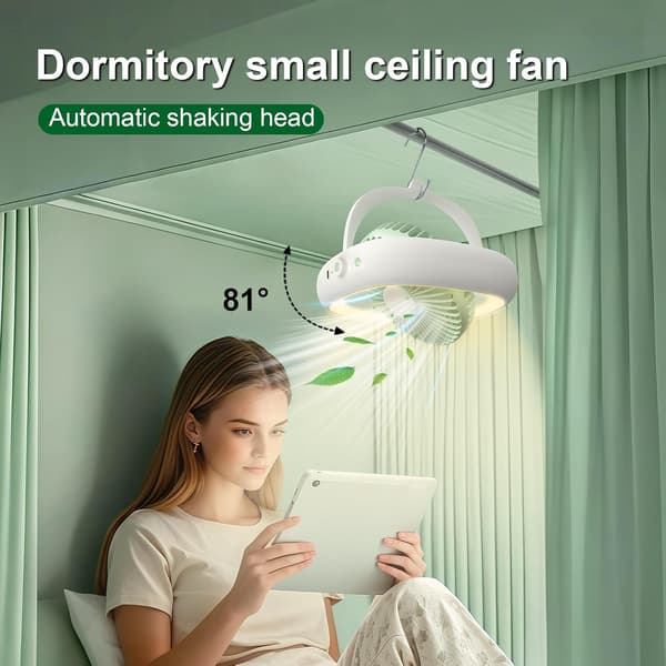 Oscillerende ventilator kan hænges som loftventilator (med lys)