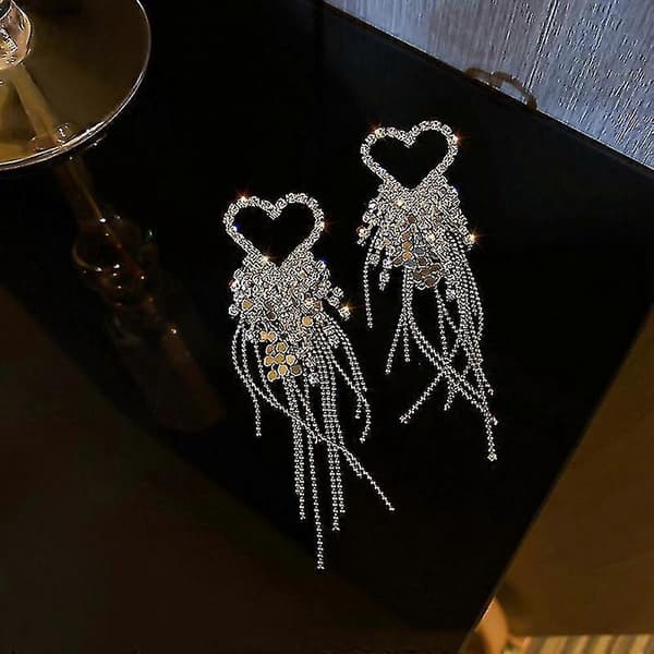 Krystall Dråpe Øredobber For Kvinner Lange Dusker Rhinestone Hengende
