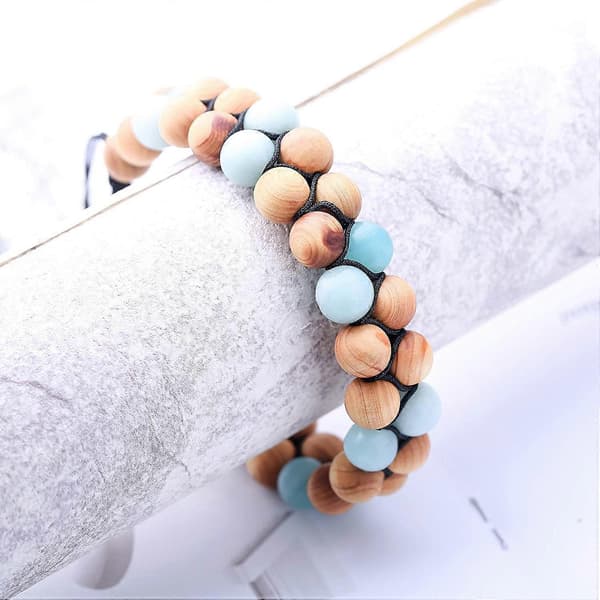 Tianhe Sten Naturlig Amazonit Sten Träpärlor Dubbellagers Armband Justerbart Handflätat Armband