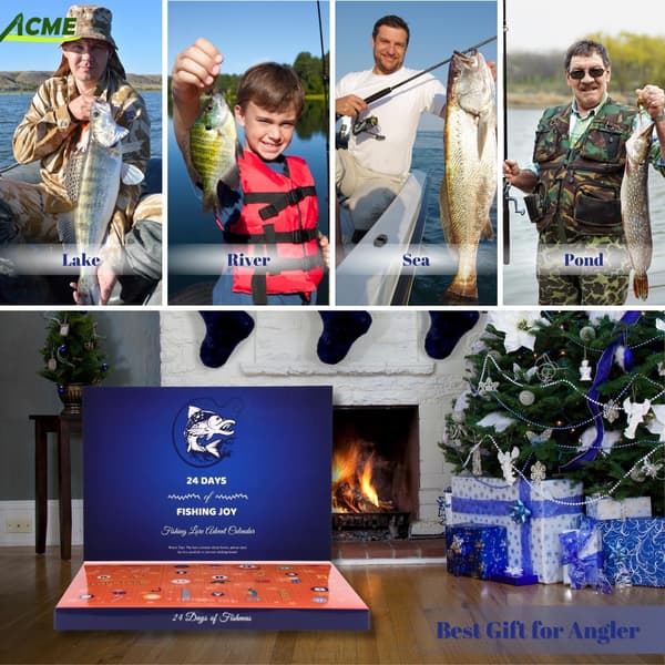 Fiskekalender for nedtelling til jul, 24-dagers nedtelling til jul, med agnsett, en overraskelsesgave til fiskeentusiaster