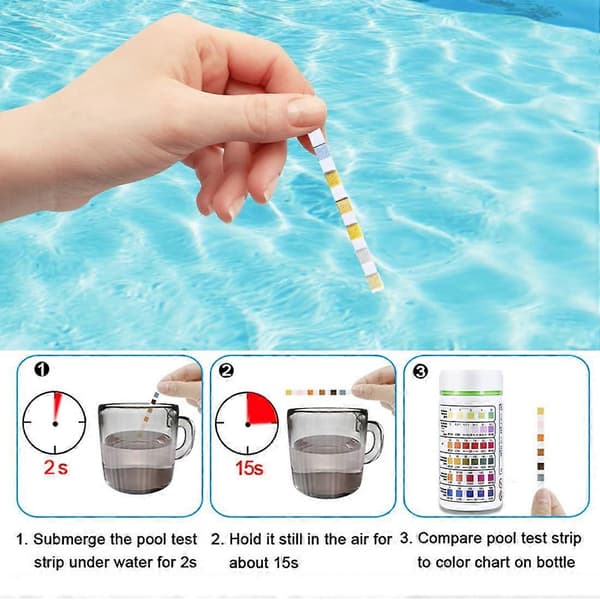 Pakke med 50 PH-teststrimler til pool, pooltester vandtester, teststrimler til pool 6 i 1, poolvandteststrimler til PH, klorindhold, cyanursyre