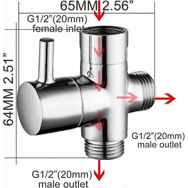 Massiv mässing 3-vägsventil G1/2\" Handdusch Duschkomponenter Universell passform, Krom DSF007, Silver