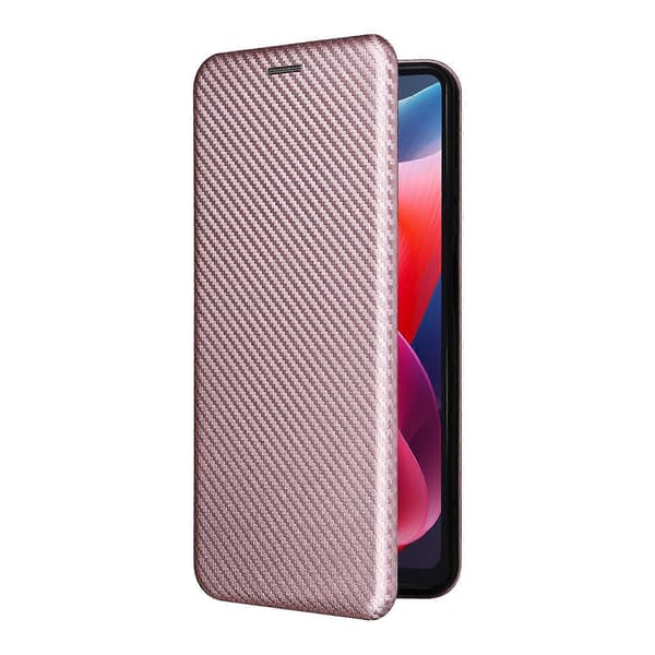 Flipfodral i läder med kolfibertextur (Rosa, för Motorola Moto G04 / G24)