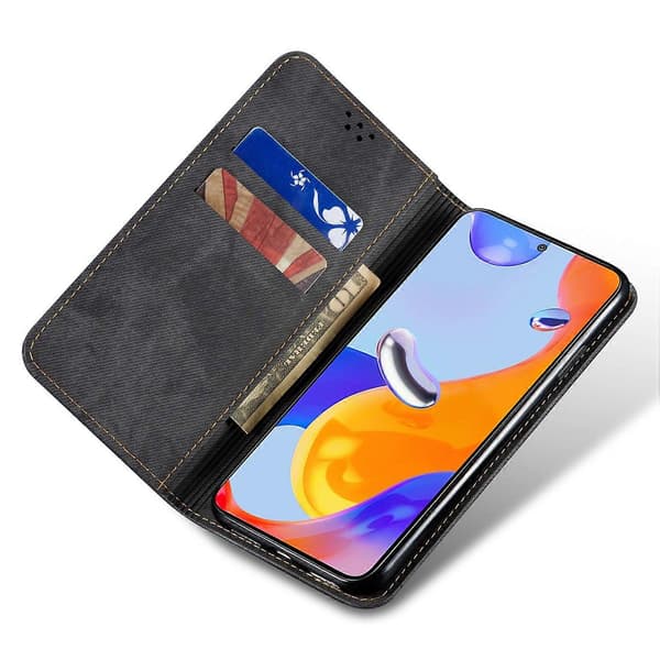 Honor Magic7 Pro 5G Telefon Cover Denim Tekstur Anti-Ridse Læder Støtteben Telefon Beskyttelses Cover - Sort (Sort)