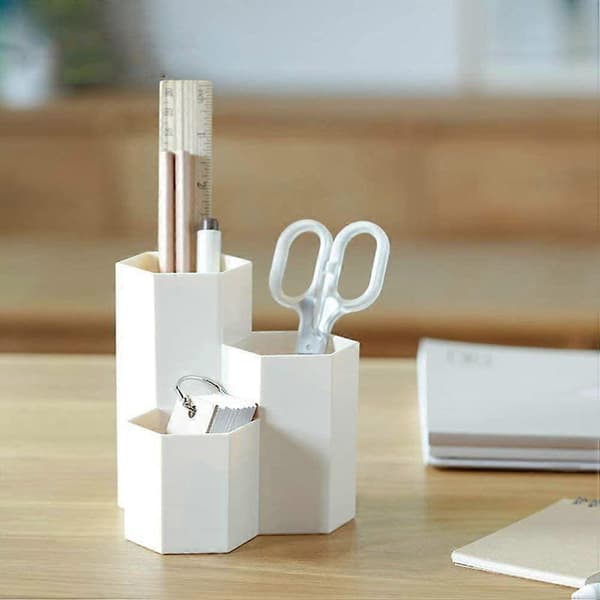 Plast Pennboks Heksagonal Pennholder Blyant Oppbevaringsboks (Beige)
