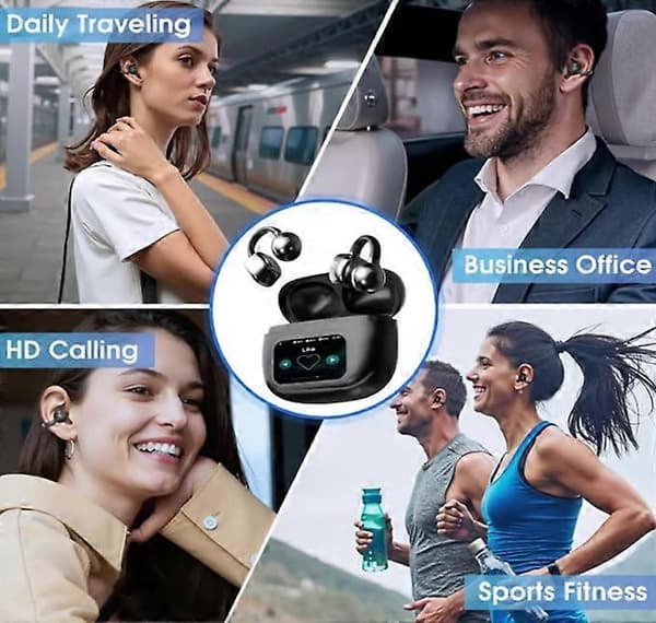 Öronklämma Bluetooth-hörlurar med pekskärm, Clip On-hörlurar (svart standardversion)