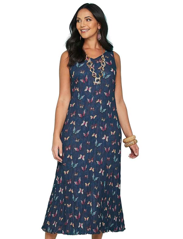 Amber | Damer | Vendbar Sommerkjole Blomstret 2-i-1 (Navy Sommerfugl Print, 14 Lang)