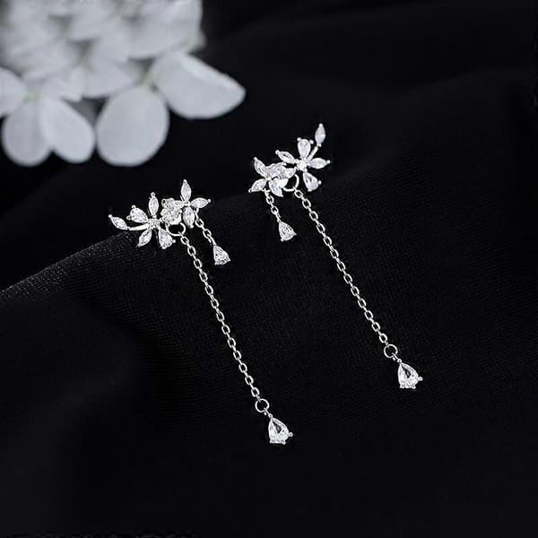 925 Sterling Sølv Blomsterindpakkede Øreringe Hængende Kæde Dame Øreringe Bryllups Vedhængsøreringe