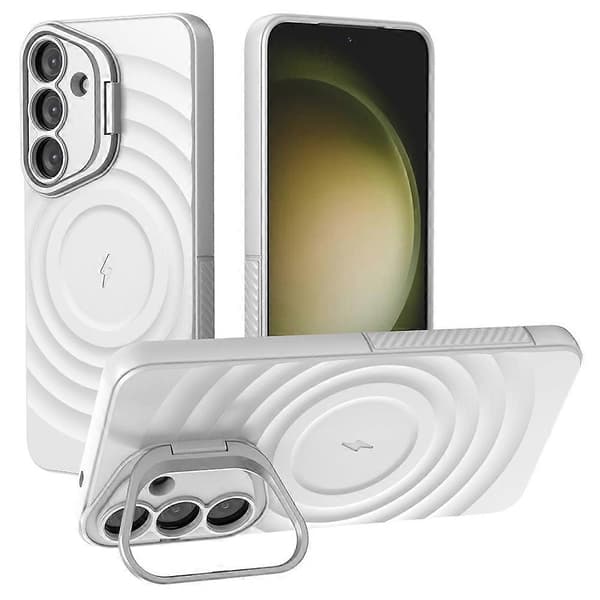 För Samsung Galaxy S25 Mobilskal, Kompatibelt med MagSafe PC-fäste Korrugerad Textur TPU Mobilskal (Vit)