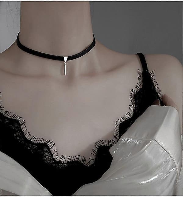 Naisten musta nahkainen choker, musta ins cool solisluuketjun kaulakoru