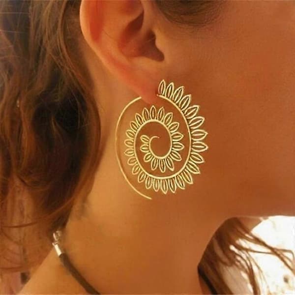 Mode Silver Guldpläterade Runda Spiral Krok Örhängen för Kvinnor Bröllopssmycken, set med 2 par - silver, guld