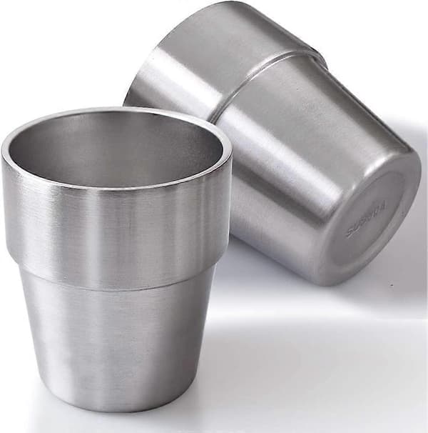 2-pakning 106g rustfrie stålkopper, doble veggkopper for grilling, hjemmekontor, fest, kjøring