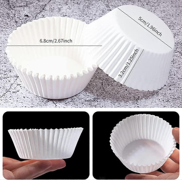 Muffinsformar papper, 100 stycken, muffinsformar papper diameter 5 cm, 3 cm höga (vita)