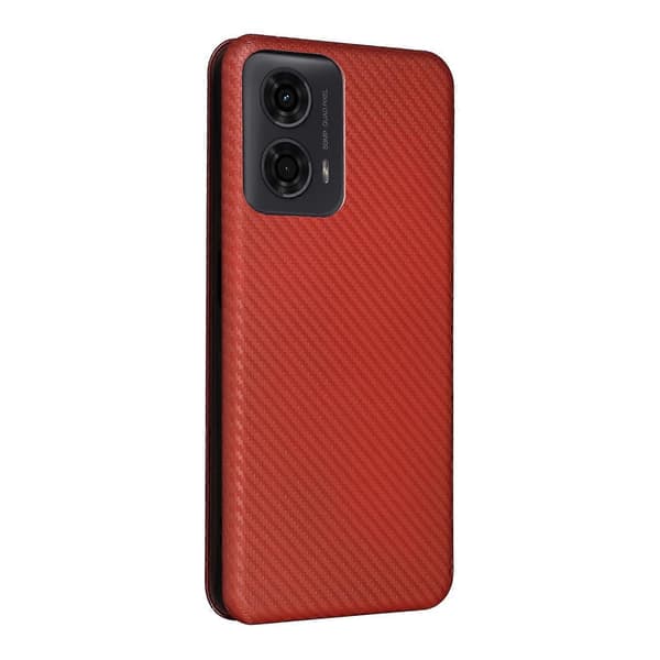 Kolfibertextur Flip Läder Telefonfodral (Brun, för Motorola Moto G04 / G24)