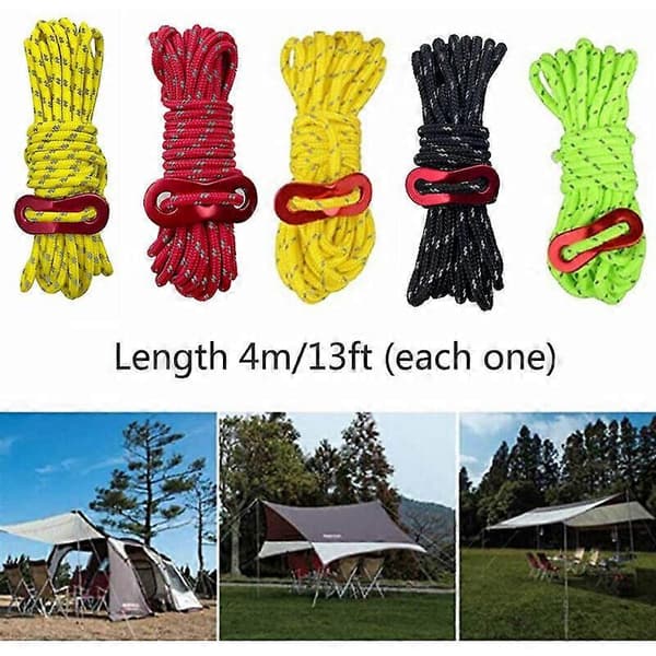 8 Knob Kraftig Campinglina 3,5mm Utomhus Reflekterande Tältlinor Solid Svart 4-pack