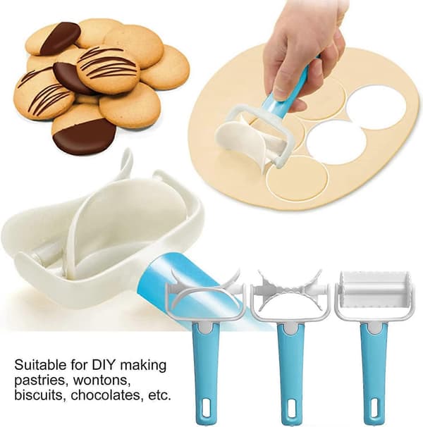 Deigrullekutter, 3 stk. Sett DIY Deigkutter Rulle Bakeutstyr for Wonton Kjeks Dumpling Kake Making