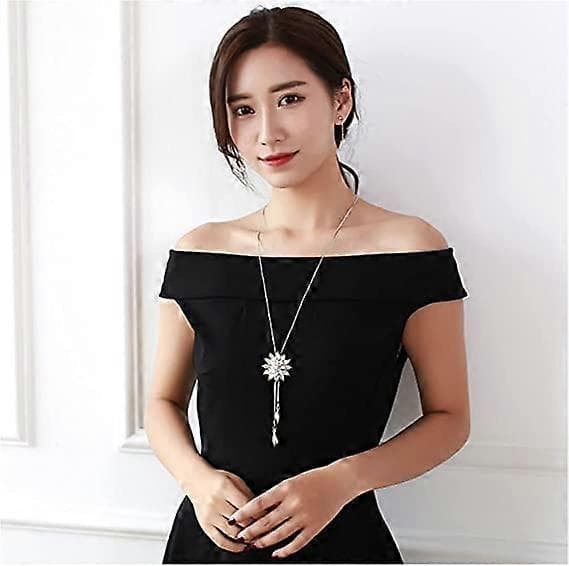 Rhinestone Lotus Blomster Vedhæng Lang Halskæde til Kvinder Sweater Kæde Statement Halskæde Choker