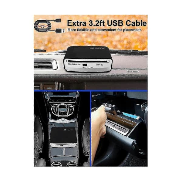 Ekstern Universal CD-afspiller til bil - Bærbar CD-afspiller tilsluttes bilens USB-port, bærbar computer, TV C-God