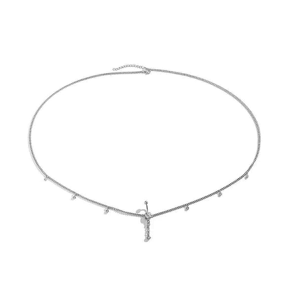 Silverfärgad Kristall Navelpiercing med Kedja Strass Midja Kroppskedja Bikini Mag Smycke