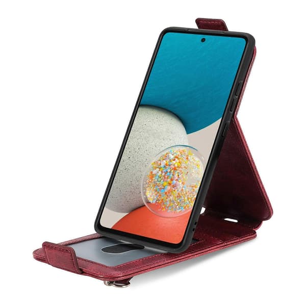 För Samsung Galaxy A53 5G Plånboksfodral med Dragkedja Vertikalt Flip Läderfodral (Röd)