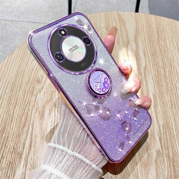 KADEM För Honor X60 5G Mobilskal Ringfäste TPU Blomma Telefonskydd Gradient Glitter - Lila (Lila)