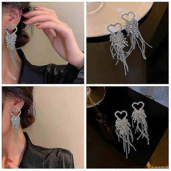 Krystall Dråpe Øredobber For Kvinner Lange Dusker Rhinestone Hengende
