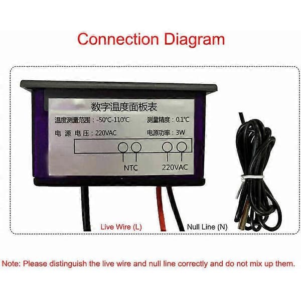 ZFX-900 Termometer Indbygget Temperaturmåler Smart Digital Temperaturdisplaypanel til Køleskab Fryser Koldt Skab, Sort