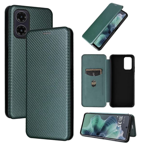 Flipfodral i läder med kolfibertextur (Grön, för Motorola Moto G35)