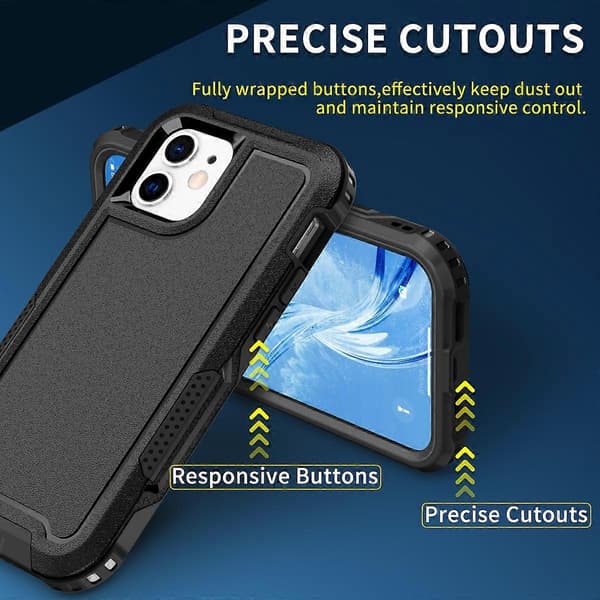 Til iPhone 12 3 i 1 PC + TPU Stødsikkert Telefoncover (Sort)