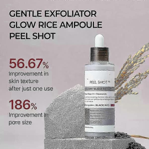 Peel Shot Glow Rice Ampoule Duo Vit risampull Svart risampull Mjuk exfolierande ansikts- och kroppsskrubb Tar bort döda hudceller, pormaskar (A, 3 st)