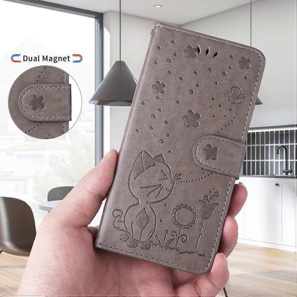 Läderplånboksfodral för Samsung Galaxy S25 FE Katt Bi Mönster Telefonskyddsfodral Hållare