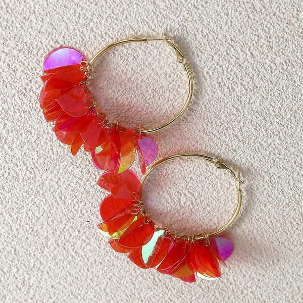 2 stk. Hoop Øreringe Sequin Glitter Blomster Guldbelagt Legering Dingle Øreringe til Kvinder Piger