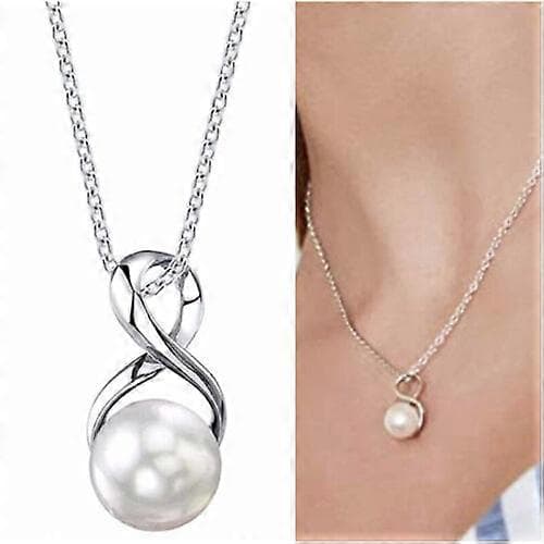 Vita Pärlsmycken Mode Silver Halsband Hänge Kvinnor Gåva