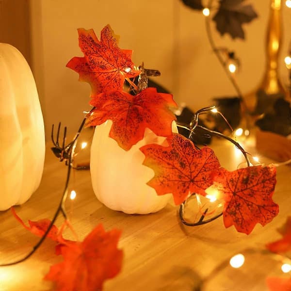 Maple Leaf edderkop lyskæde, 4M 40 LED efterårsblad guirlande lys til Thanksgiving, Halloween, jul udendørs indendørs dekoration