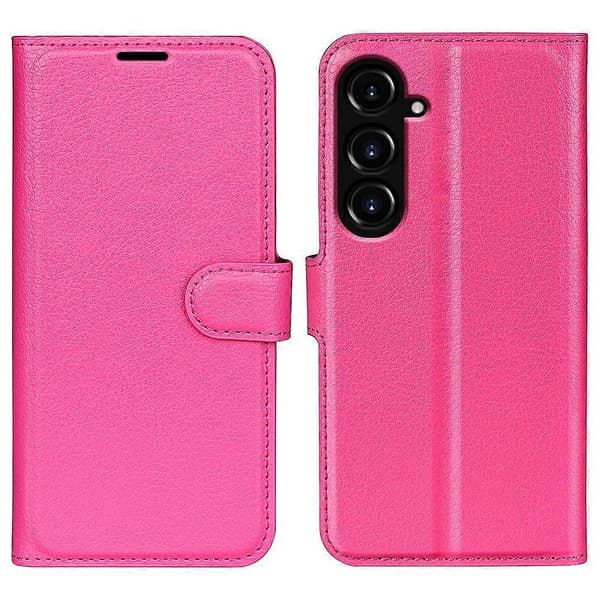 För Samsung Galaxy S23 FE Litchi Grain Magnetiskt Spänne Ställ Skyddsfodral PU Läder Plånboksfodral