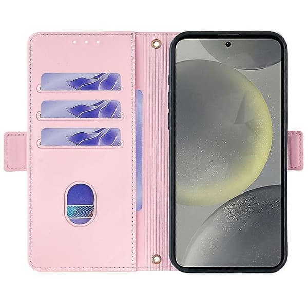 Læder Wallet Case med RFID-blokering og beskyttelsesetui med håndrem til Samsung Galaxy S25+ - Pink (Pink)