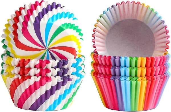 Papir Muffinforme, 100 stk. Regnbue Papir Muffinforme og 100 stk. Stribede Cupcakeforme