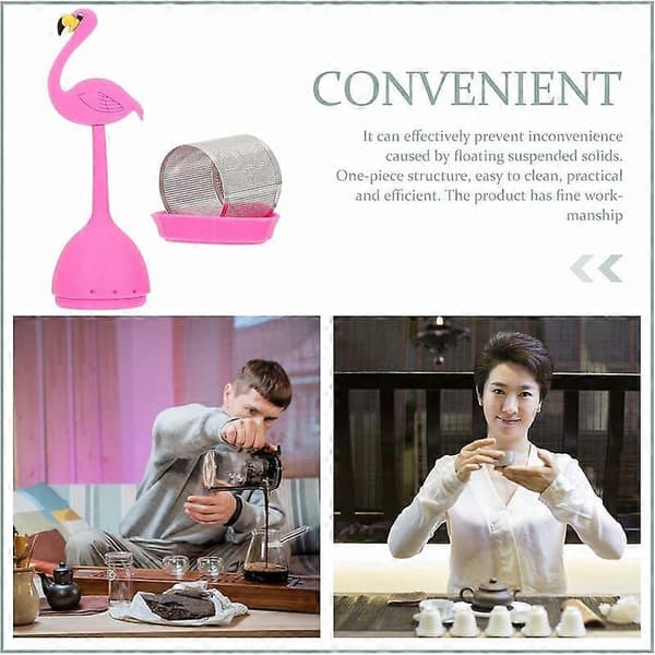 Silikone Te-infusionsfilter Rustfrit Stål Te-kugle Flamingo Design Finmasket Te-infusions tragt Kaffefilter til Løs Te eller Urte-te