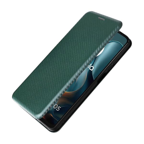 Flip-telefoncover i læder med kulfibertekstur (Grøn, til Motorola Moto G05 / E15)