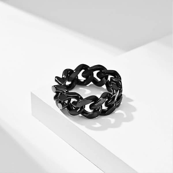 Cubansk Led Kæde Ring til Mænd Kvinder, Guld Stål Sort Titanium Stål Personlig Simpel Poleret Ring, (19mm Bredde)