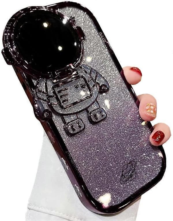 Astronaut Dold Ställ Telefonfodral för iPhone 14 Pro Max, Sött Astronaut Lins Kameraskydd Stödfodral Lyxigt Glitter Bling