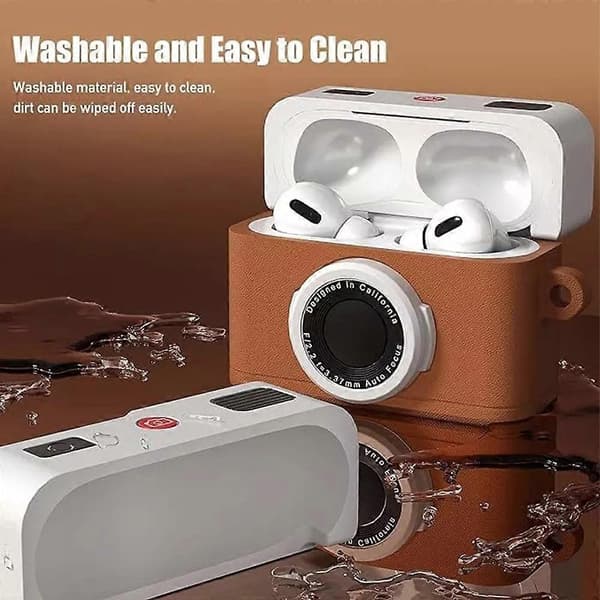 Til AirPods 4. generation etui, retro 3D kamera beskyttende silikone cover (hvid)