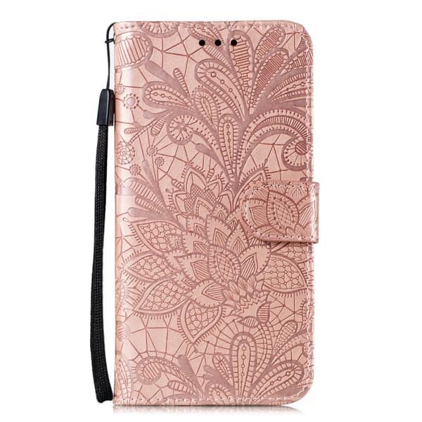 För OnePlus Ace 5 Racing 5G Mobilskal Spetsblomma PU Läder Flip Plånbok Mobilskal (Rosa Guld, Roséguld)
