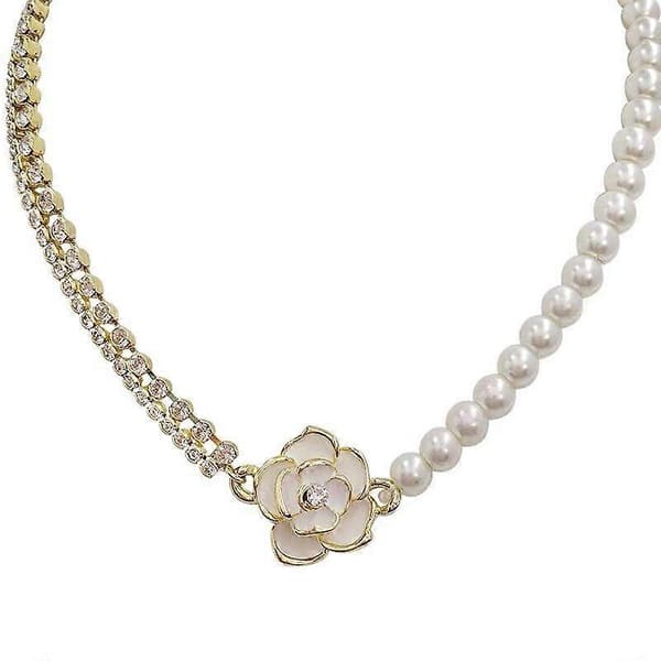 Mote Smykker Emalje Rhinestone Blomst Charm Anheng Halskjede